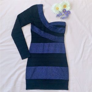 Forever 21 bandage mini dress, one sleeve, size S, navy/purple/black